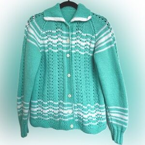 Handmade Vivid Pastel Green Cardigan, knit